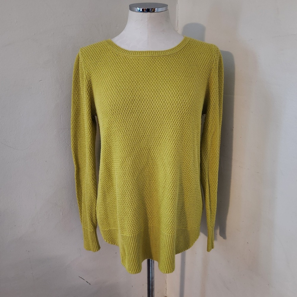 LOFT Outlet‎ Women's Yellow Textured Knit Crew Neck Long Sleeve Sweater Size S
